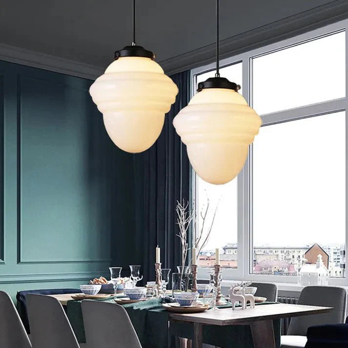 Vintage biała mleczna szklana geometryczna lampa wisząca