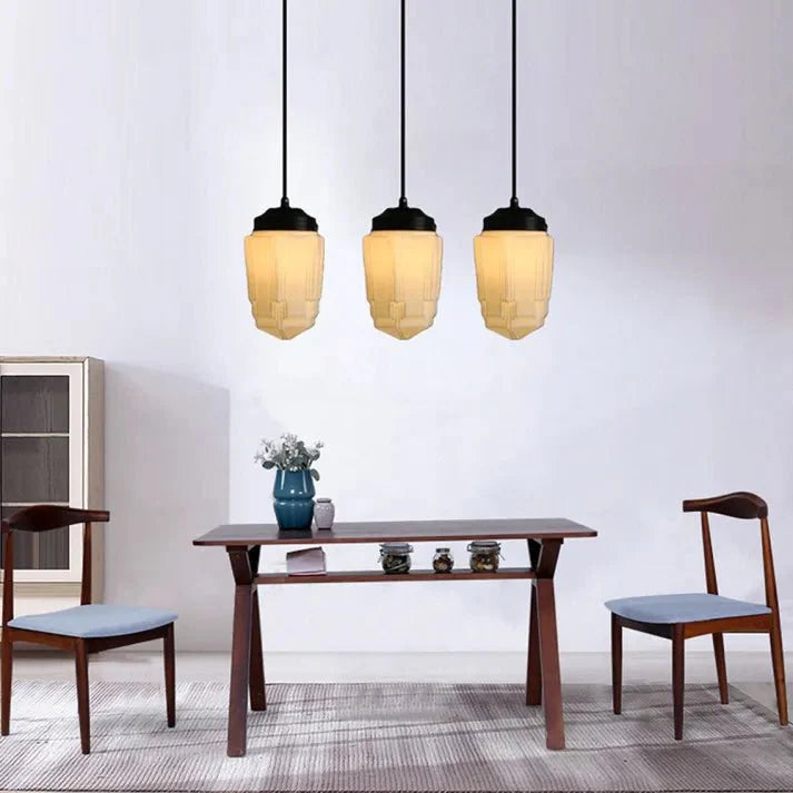 Vintage biała mleczna szklana geometryczna lampa wisząca