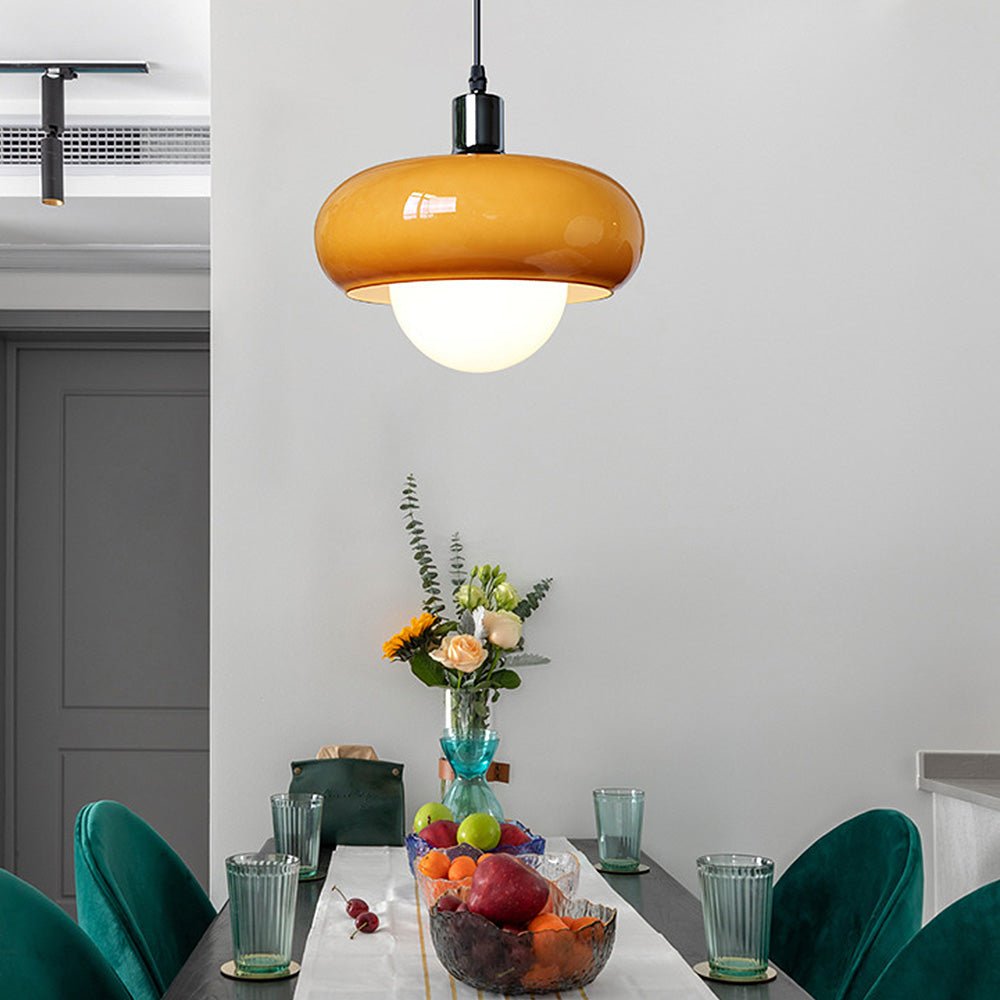 Lampa wisząca Bauhaus z szklanym kloszem w kolorze kawy