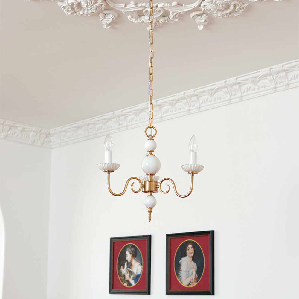 Kremowy szklany żyrandol amerykański retro metalowy żyrandol lampa sypialniana