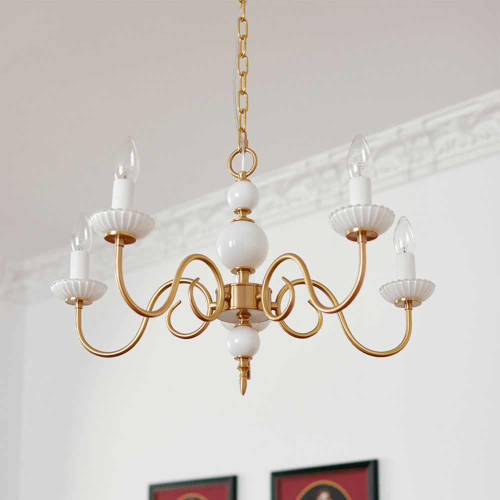 Kremowy szklany żyrandol amerykański retro metalowy żyrandol lampa sypialniana