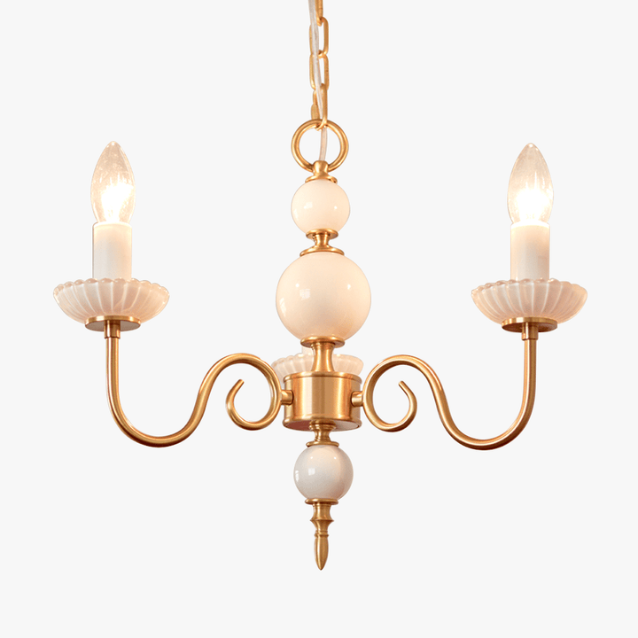 Kremowy szklany żyrandol amerykański retro metalowy żyrandol lampa sypialniana
