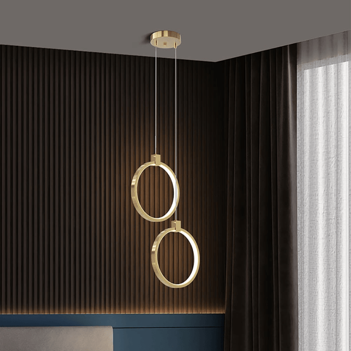 Lampa Wisząca 2-Świetlna Okrągła Złota Mosiężna