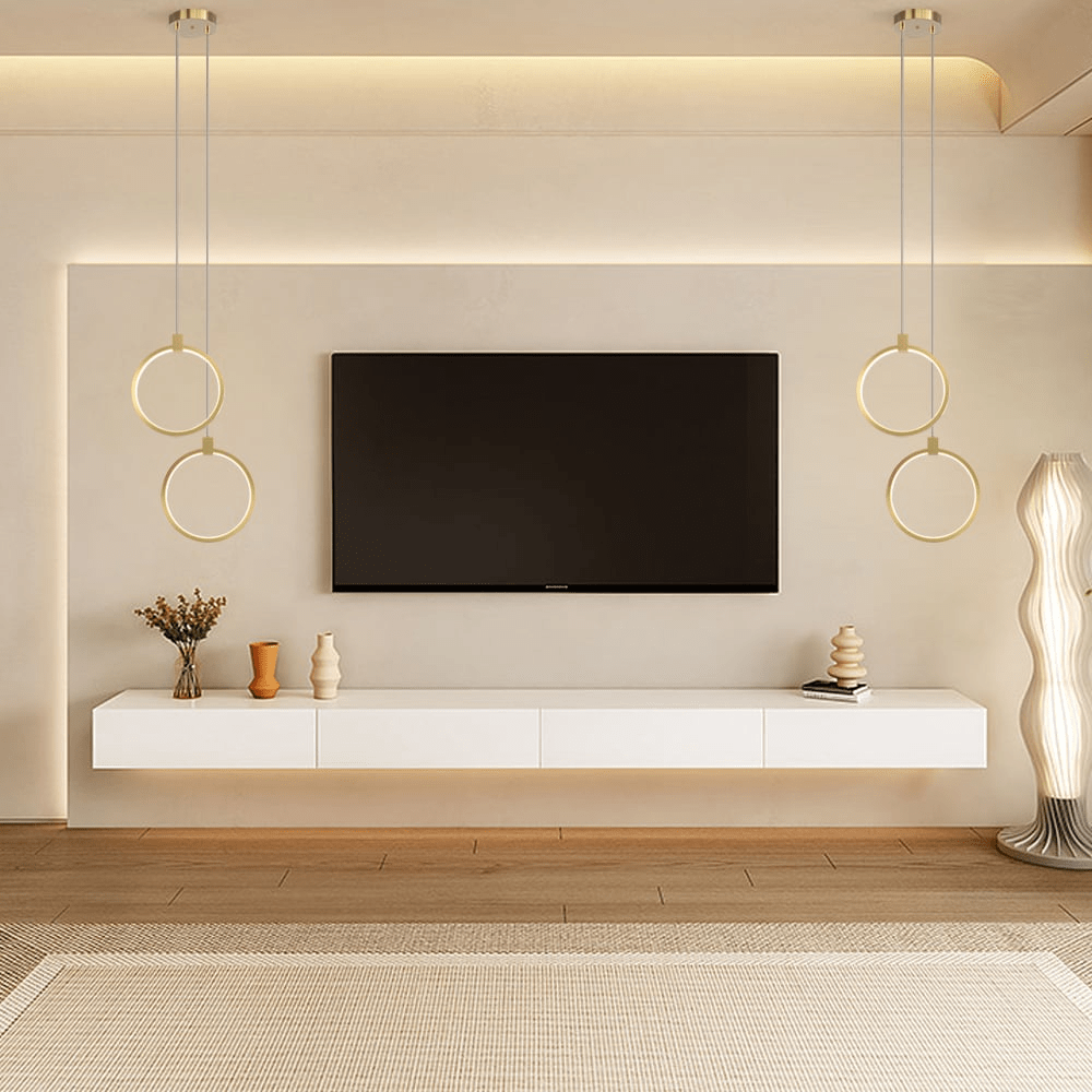 Lampa Wisząca 2-Świetlna Okrągła Złota Mosiężna