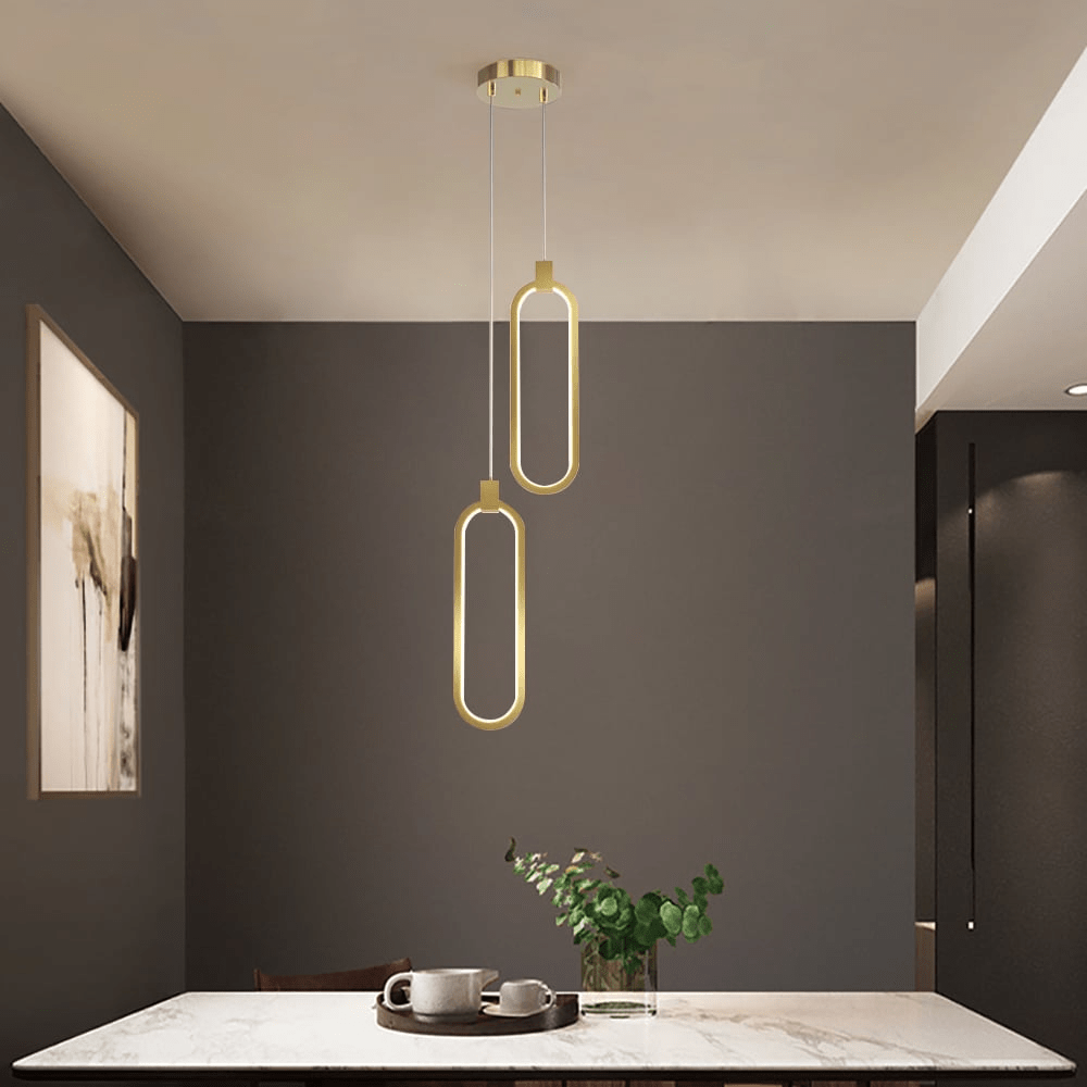Lampa Wisząca 2-Świetlna Okrągła Złota Mosiężna