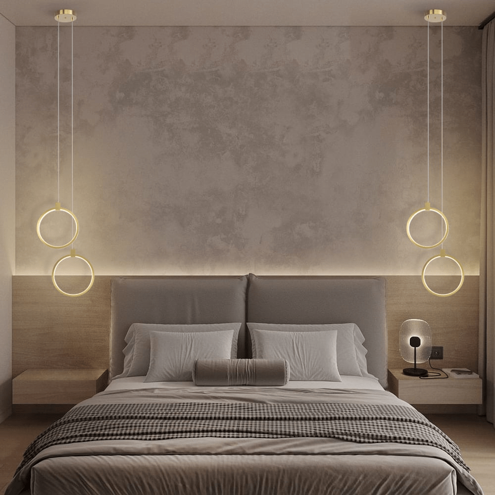 Lampa Wisząca 2-Świetlna Okrągła Złota Mosiężna