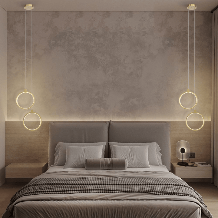 Lampa Wisząca 2-Świetlna Okrągła Złota Mosiężna