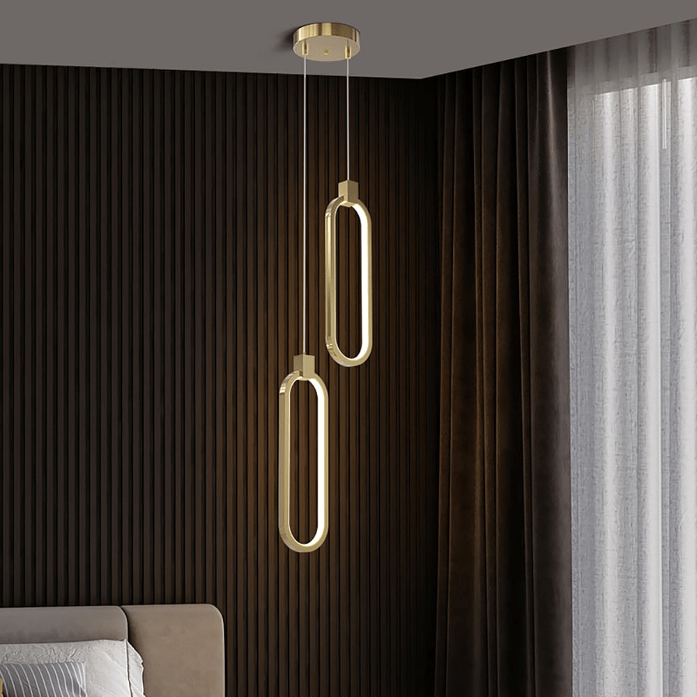 Lampa Wisząca 2-Świetlna Okrągła Złota Mosiężna
