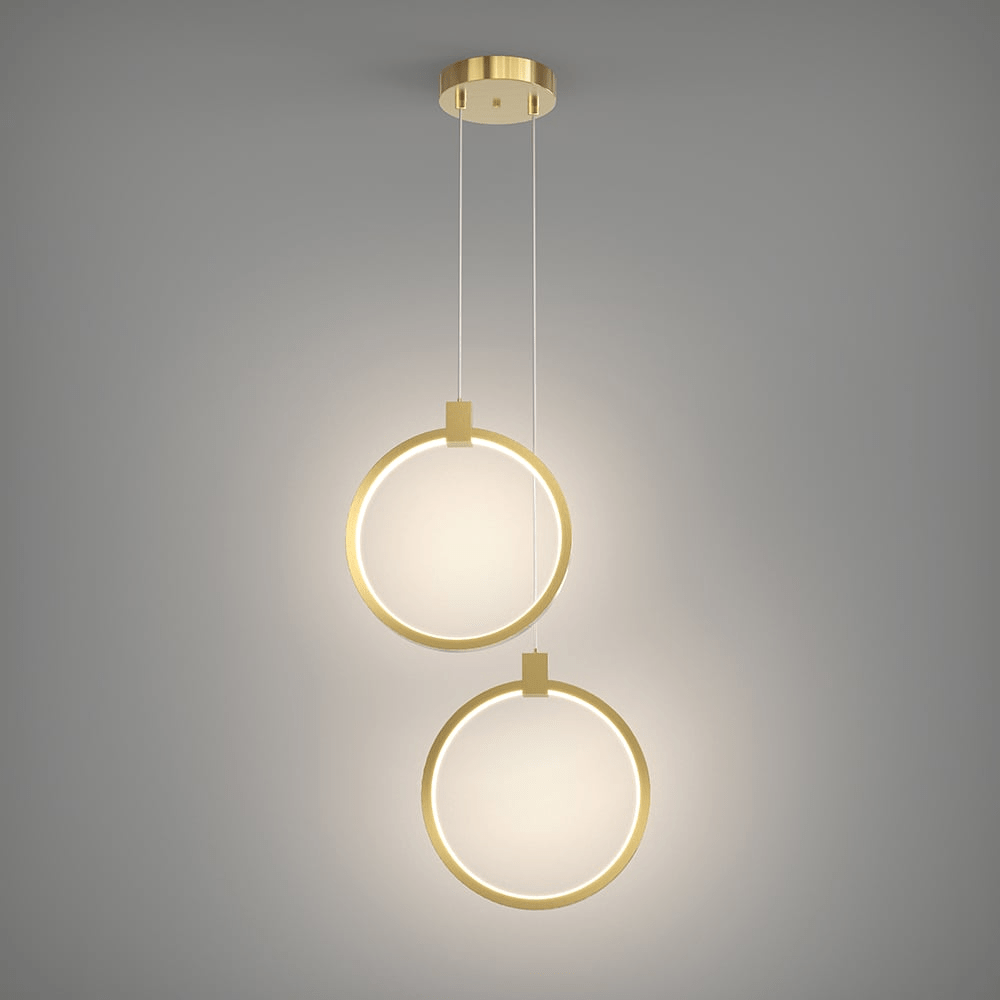 Lampa Wisząca 2-Świetlna Okrągła Złota Mosiężna
