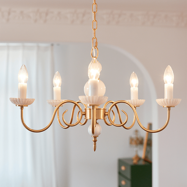 Kremowy szklany żyrandol amerykański retro metalowy żyrandol lampa sypialniana