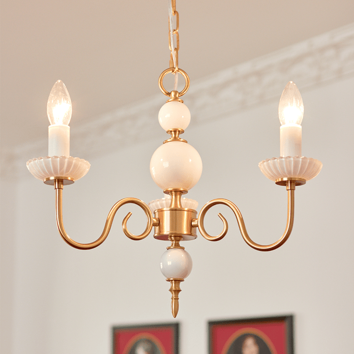 Kremowy szklany żyrandol amerykański retro metalowy żyrandol lampa sypialniana
