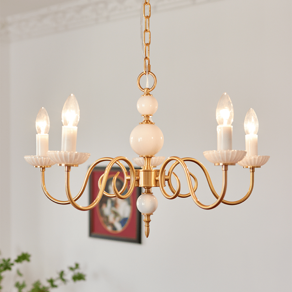 Kremowy szklany żyrandol amerykański retro metalowy żyrandol lampa sypialniana