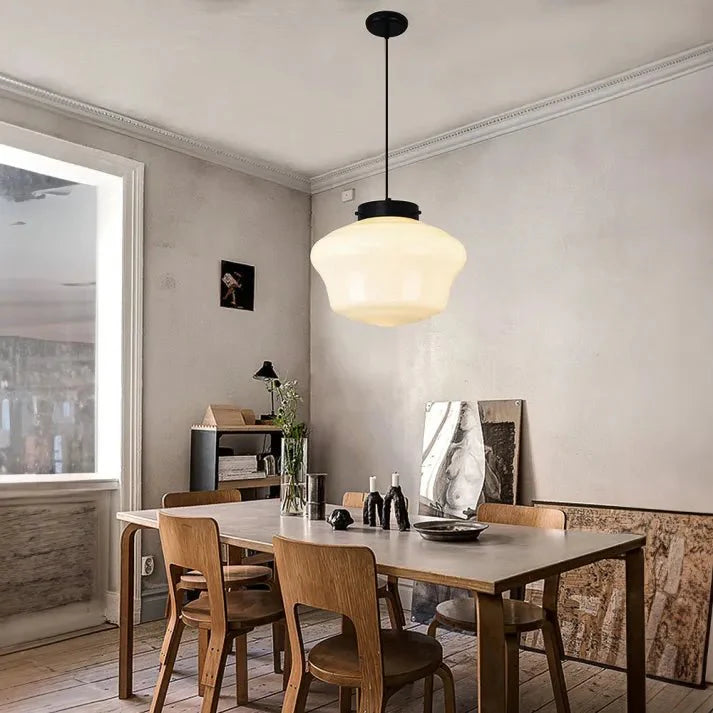 Vintage biała mleczna szklana geometryczna lampa wisząca