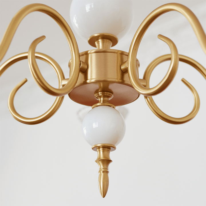 Kremowy szklany żyrandol amerykański retro metalowy żyrandol lampa sypialniana