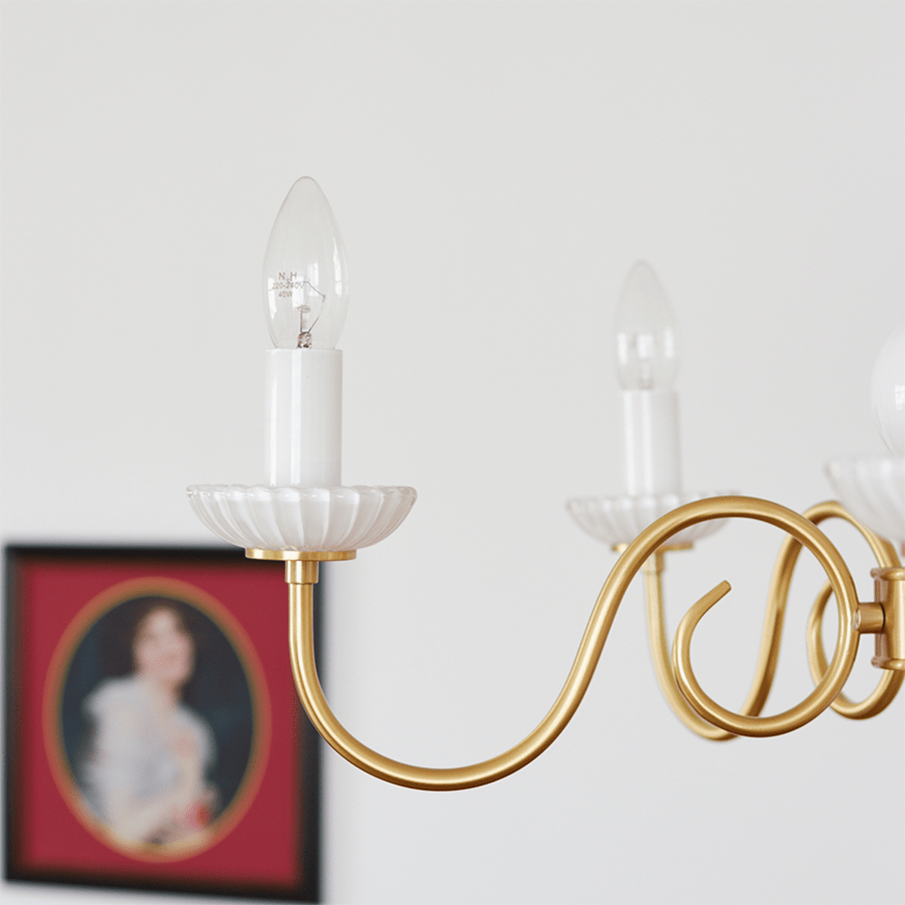 Kremowy szklany żyrandol amerykański retro metalowy żyrandol lampa sypialniana