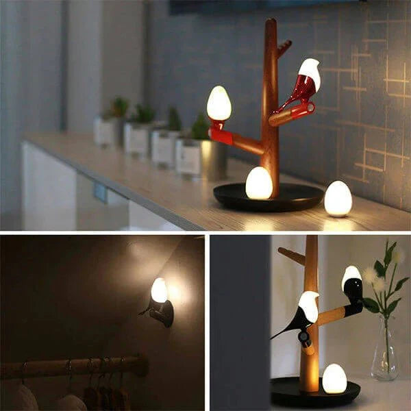 Ekster Drewniana LED Inteligentna Lampa Biurkowa z Czujnikiem Ładowana