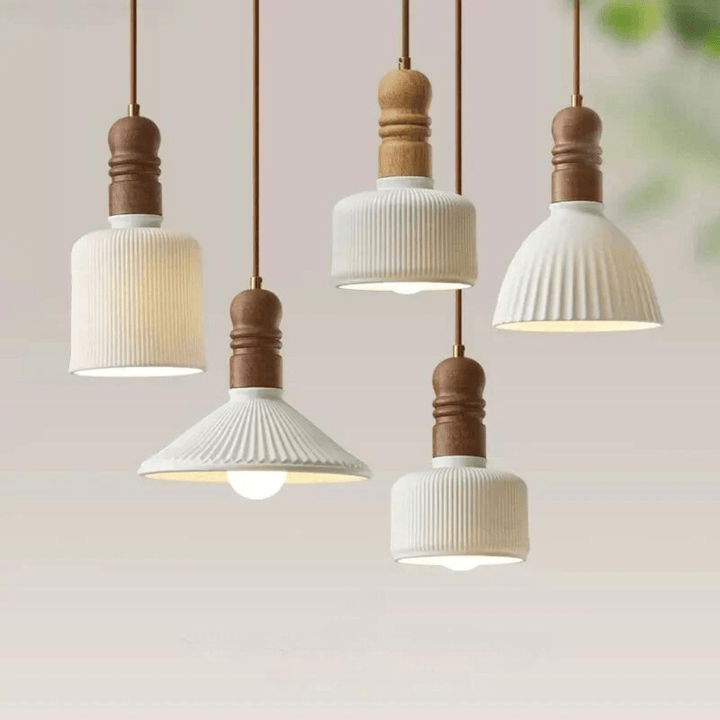 Kremowa Lampa Wisząca z Litego Drewna Wind