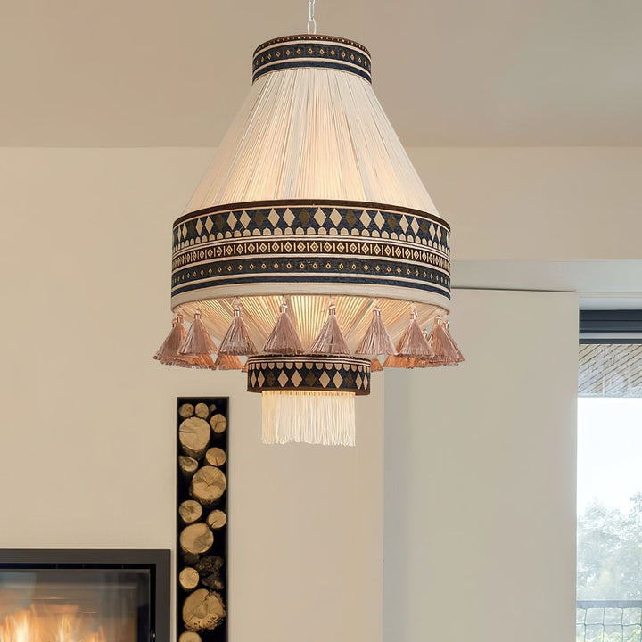 Boho Lampa Wisząca z Frędzlami