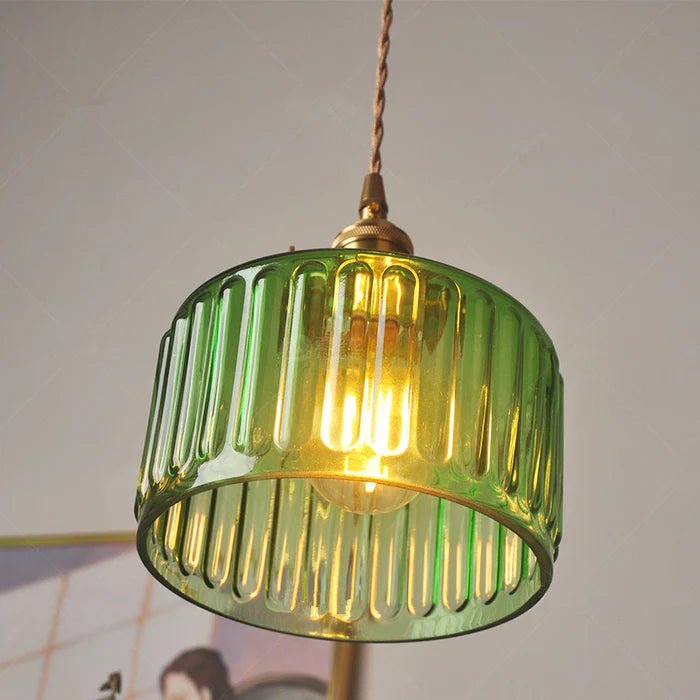Vintage Kryształowa Lampa Wisząca – Zielone Szkło