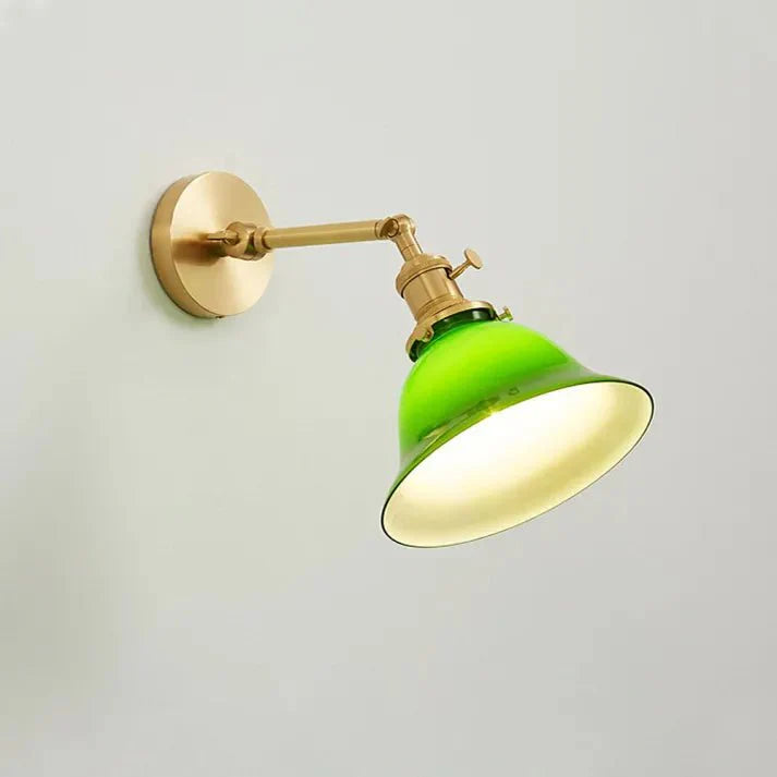 Vintage Zwenkarm Regulowana Zielona Szklana Lampa Ścienna