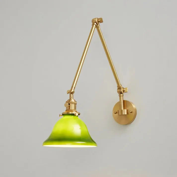 Vintage Zwenkarm Regulowana Zielona Szklana Lampa Ścienna