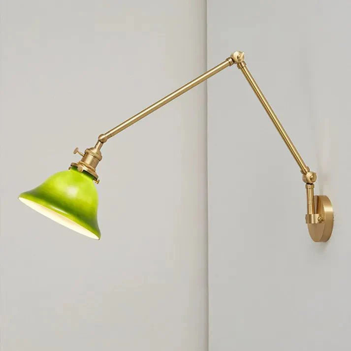Vintage Zwenkarm Regulowana Zielona Szklana Lampa Ścienna