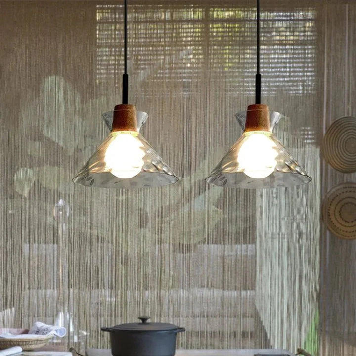 Lampa wisząca Art Ripple szklana lampa drewniana