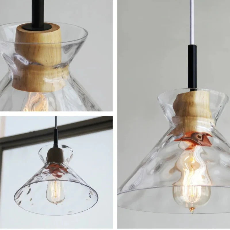 Lampa wisząca Art Ripple szklana lampa drewniana