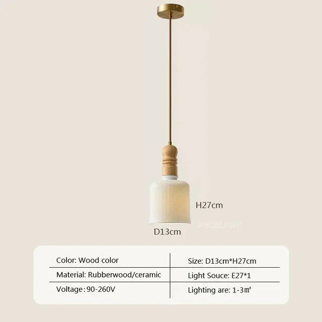 Kremowa Lampa Wisząca z Litego Drewna Wind