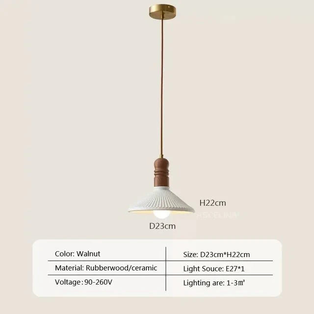 Kremowa Lampa Wisząca z Litego Drewna Wind