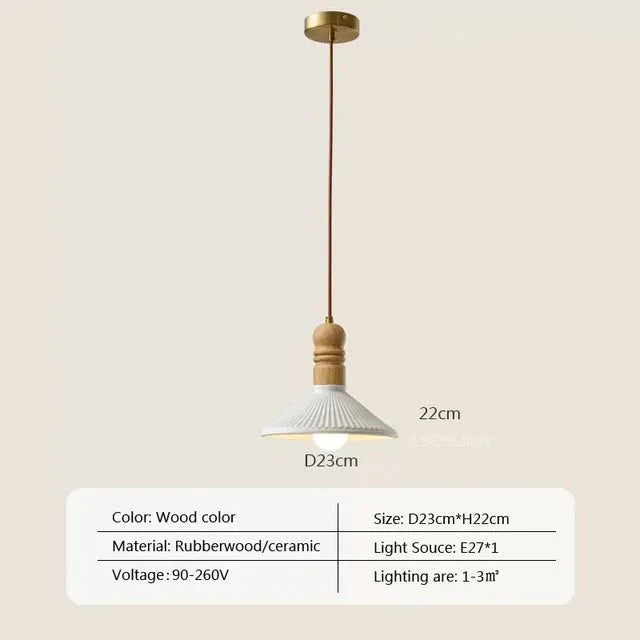 Kremowa Lampa Wisząca z Litego Drewna Wind