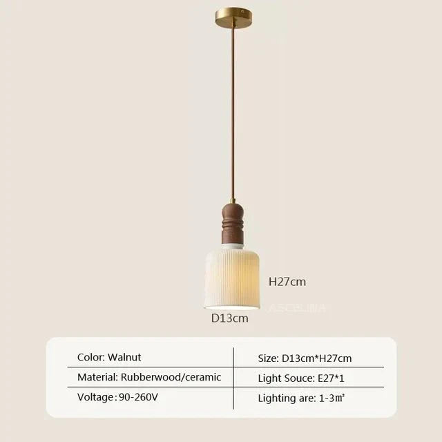 Kremowa Lampa Wisząca z Litego Drewna Wind