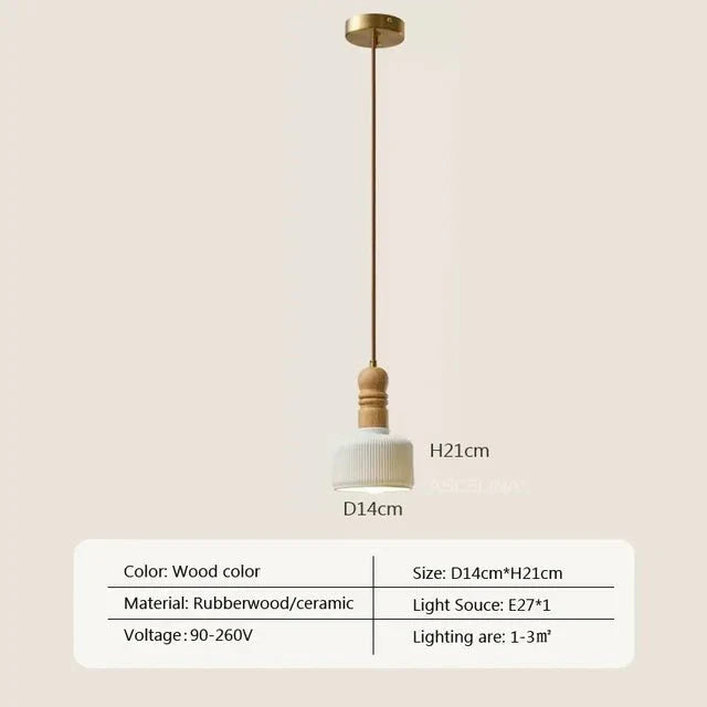 Kremowa Lampa Wisząca z Litego Drewna Wind