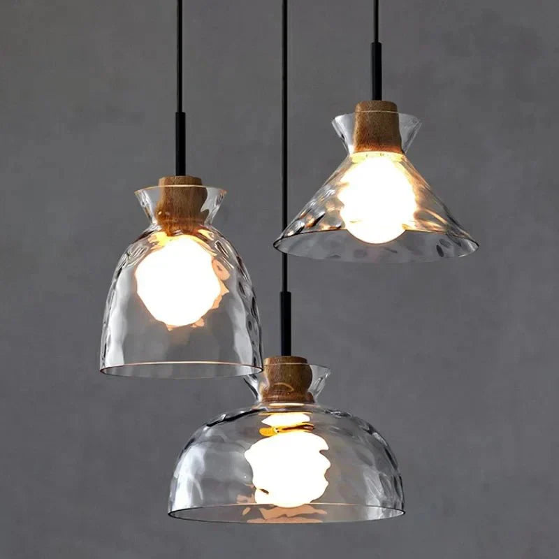 Lampa wisząca Art Ripple szklana lampa drewniana