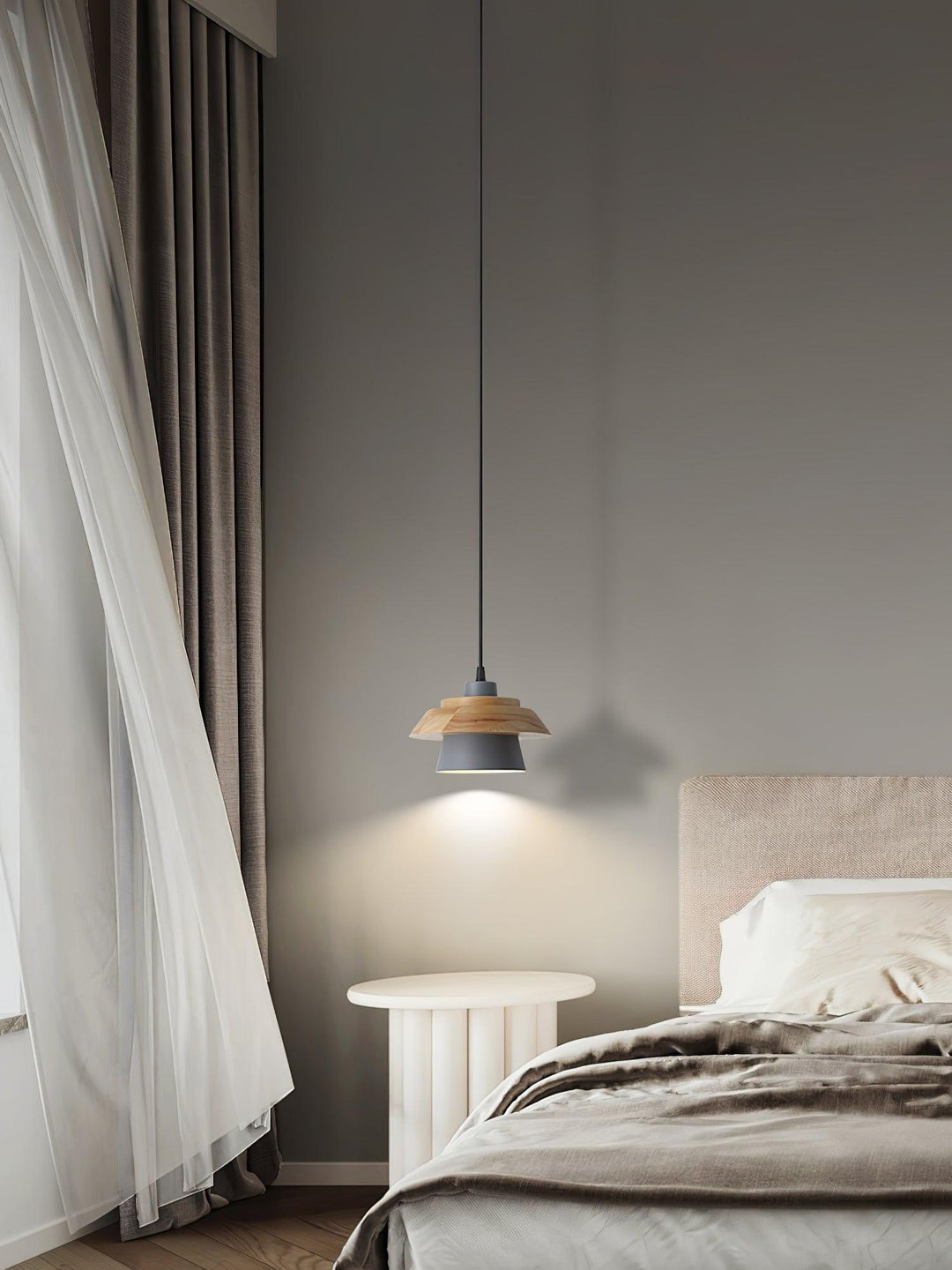 Lampa Wisząca Kamienna Drewniana