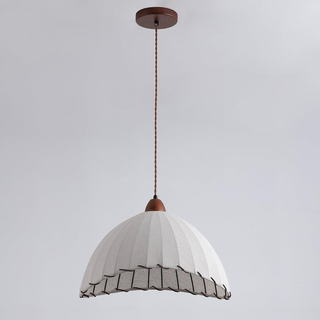 Lampa wisząca z drewna i tkaniny