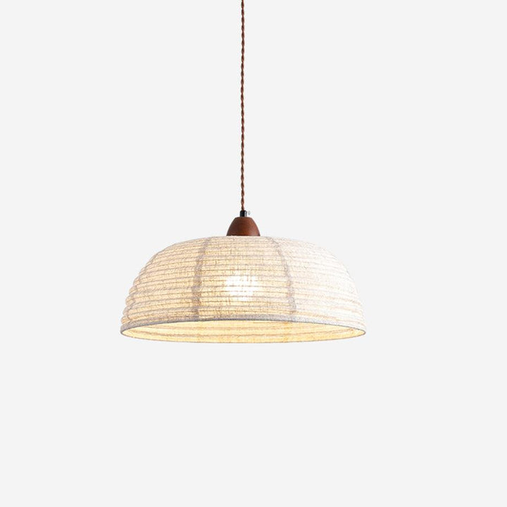 Lampa wisząca z drewna i tkaniny