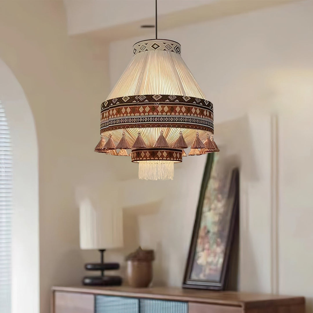 Boho Lampa Wisząca z Frędzlami