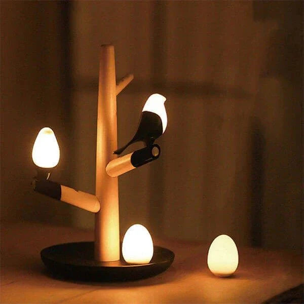 Ekster Drewniana LED Inteligentna Lampa Biurkowa z Czujnikiem Ładowana