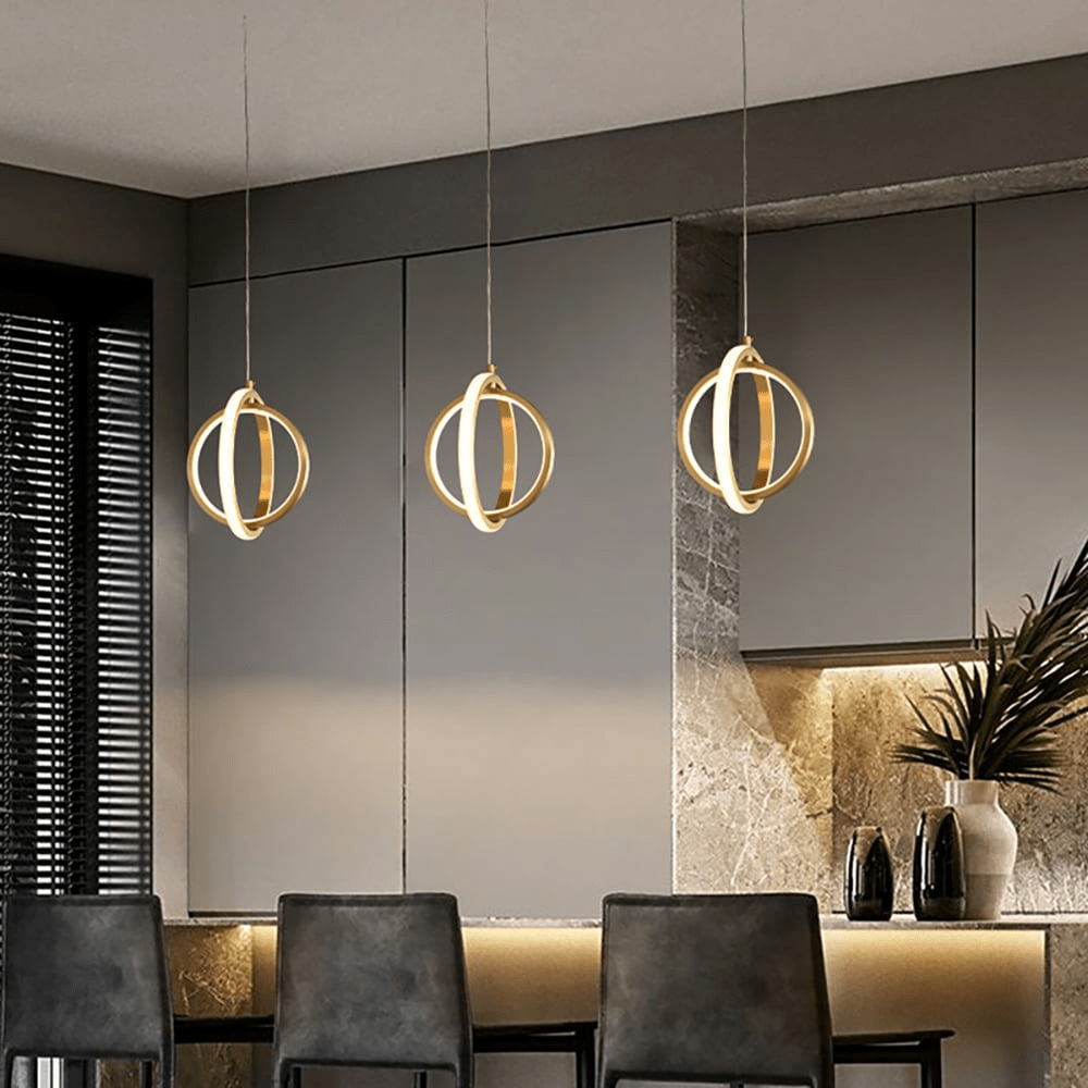 Złota Geometria Lampa Wisząca 2-Pierścieniowa LED w Mosiądzu