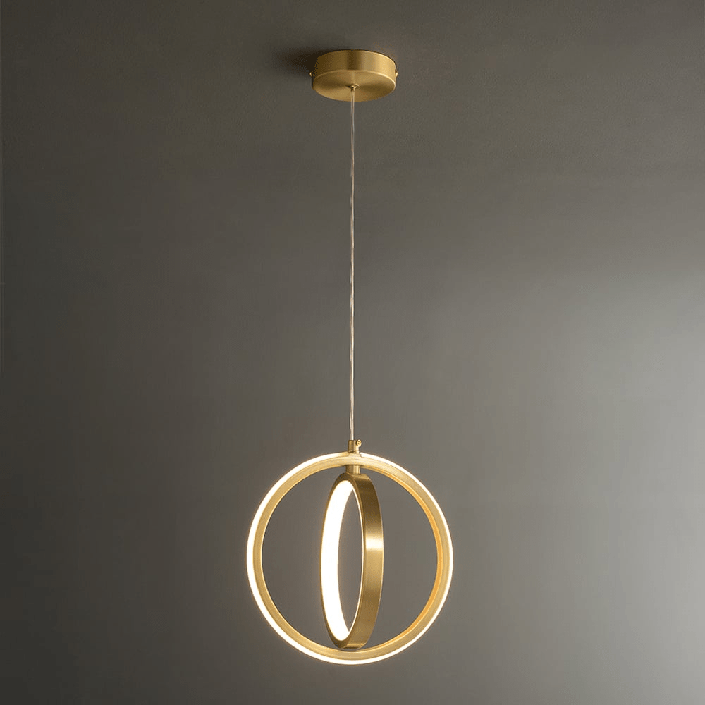 Złota Geometria Lampa Wisząca 2-Pierścieniowa LED w Mosiądzu