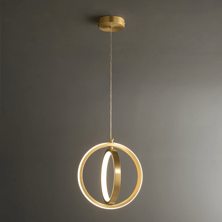 Złota Geometria Lampa Wisząca 2-Pierścieniowa LED w Mosiądzu