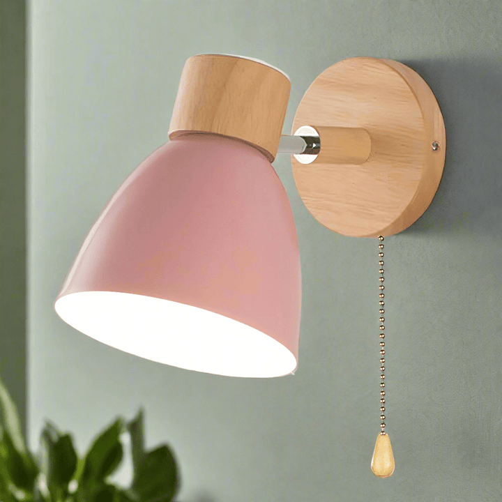 Jandiel - Drewniana Skandynawska Nowoczesna Wisząca Lampa Ścienna z Przełącznikiem