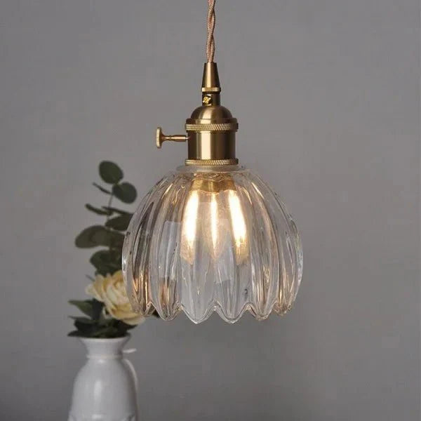 Japońska Retro Szklana Lampa Wisząca w Kształcie Kwiatu