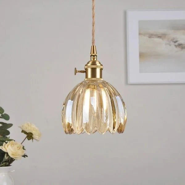 Japońska Retro Szklana Lampa Wisząca w Kształcie Kwiatu