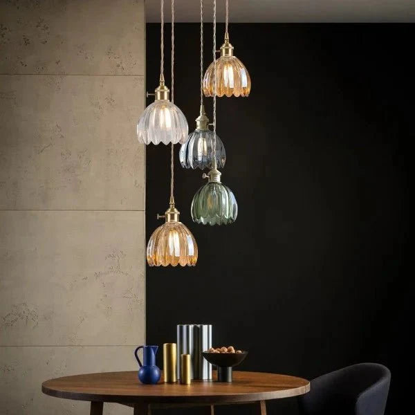 Japońska Retro Szklana Lampa Wisząca w Kształcie Kwiatu