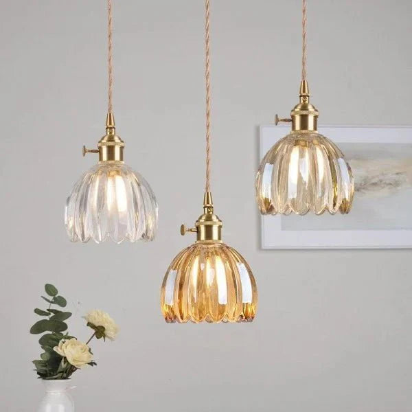 Japońska Retro Szklana Lampa Wisząca w Kształcie Kwiatu