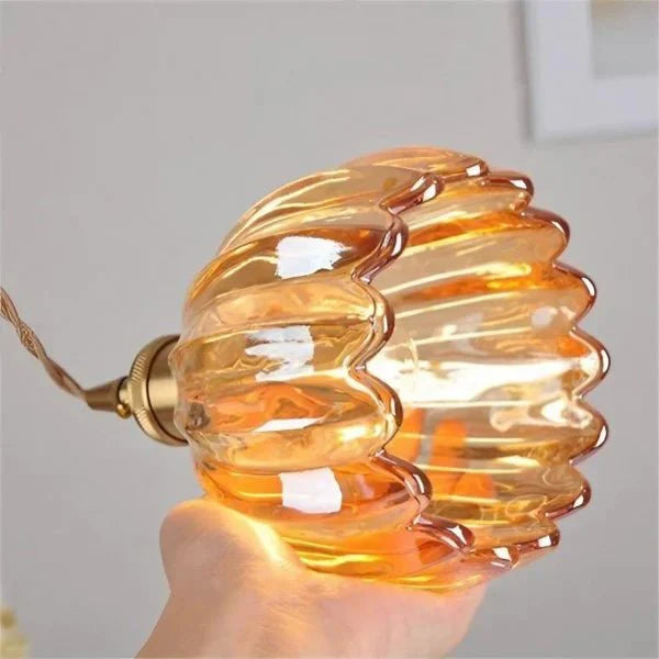 Japońska Retro Szklana Lampa Wisząca w Kształcie Kwiatu