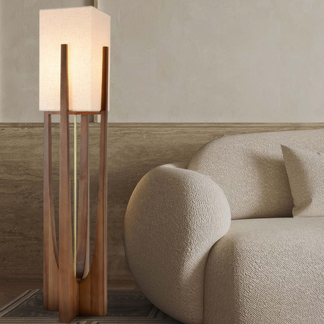 Japoński styl lampa podłogowa z orzecha, prosta lampa z litego drewna