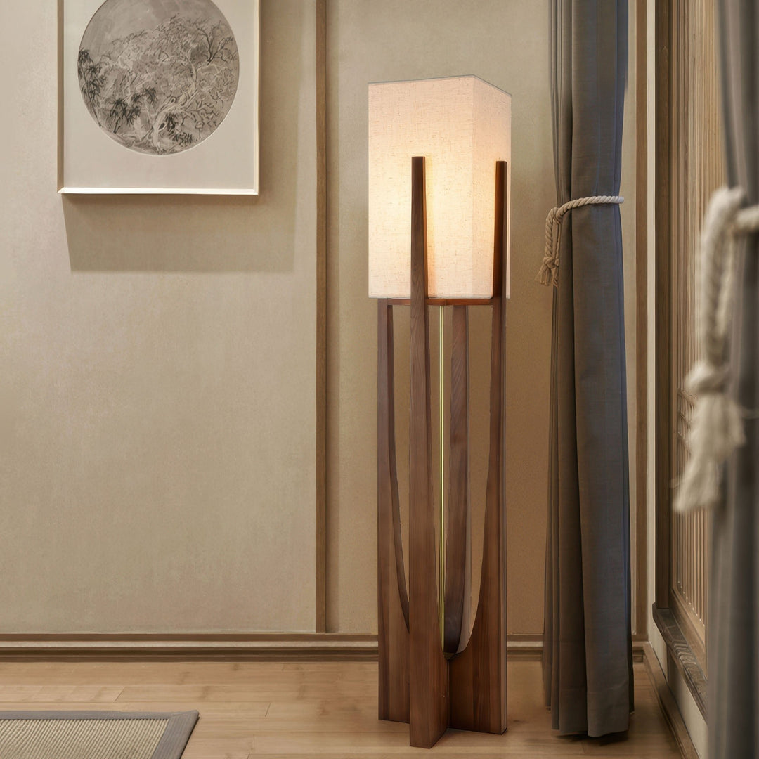 Japoński styl lampa podłogowa z orzecha, prosta lampa z litego drewna